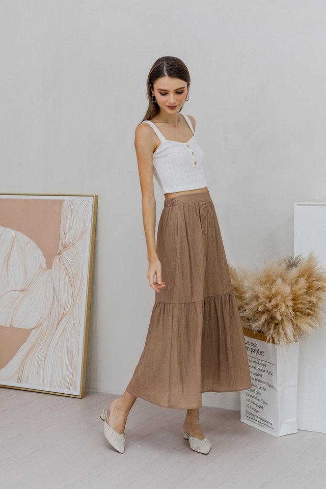 Krissy Textured Midi Skirt in Khaki