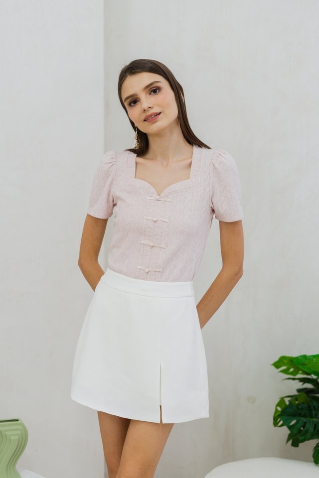 Colette Knit Cheongsam Top in Blush Pink