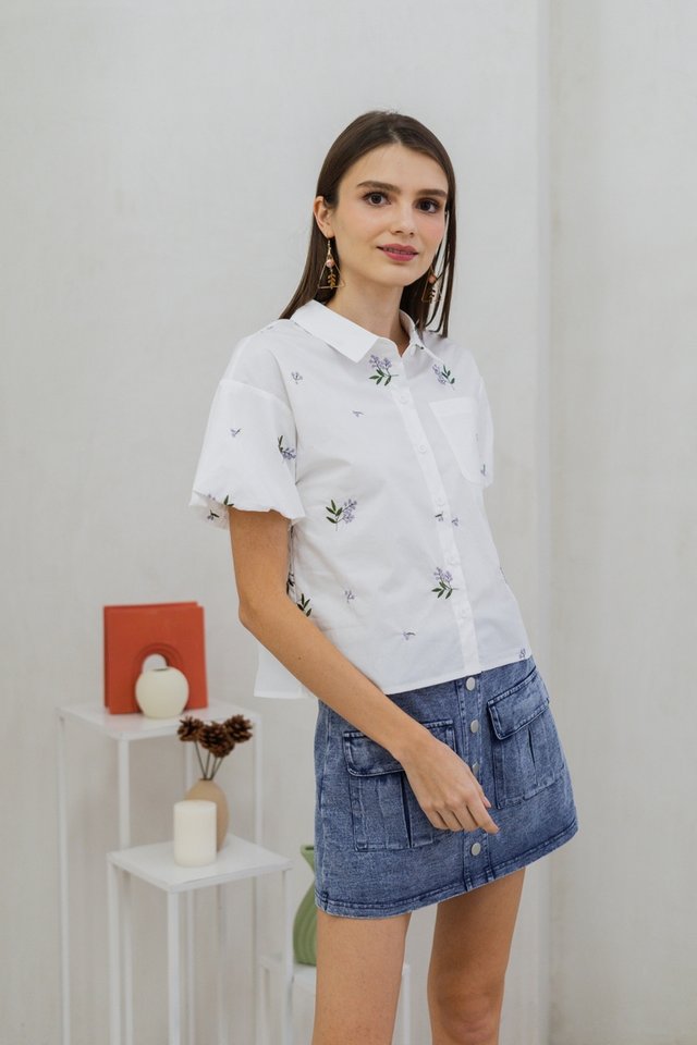 Blossom Floral Embroidery Shirt in White