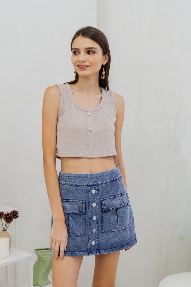Lilo Knit Button Crop Top in Sand