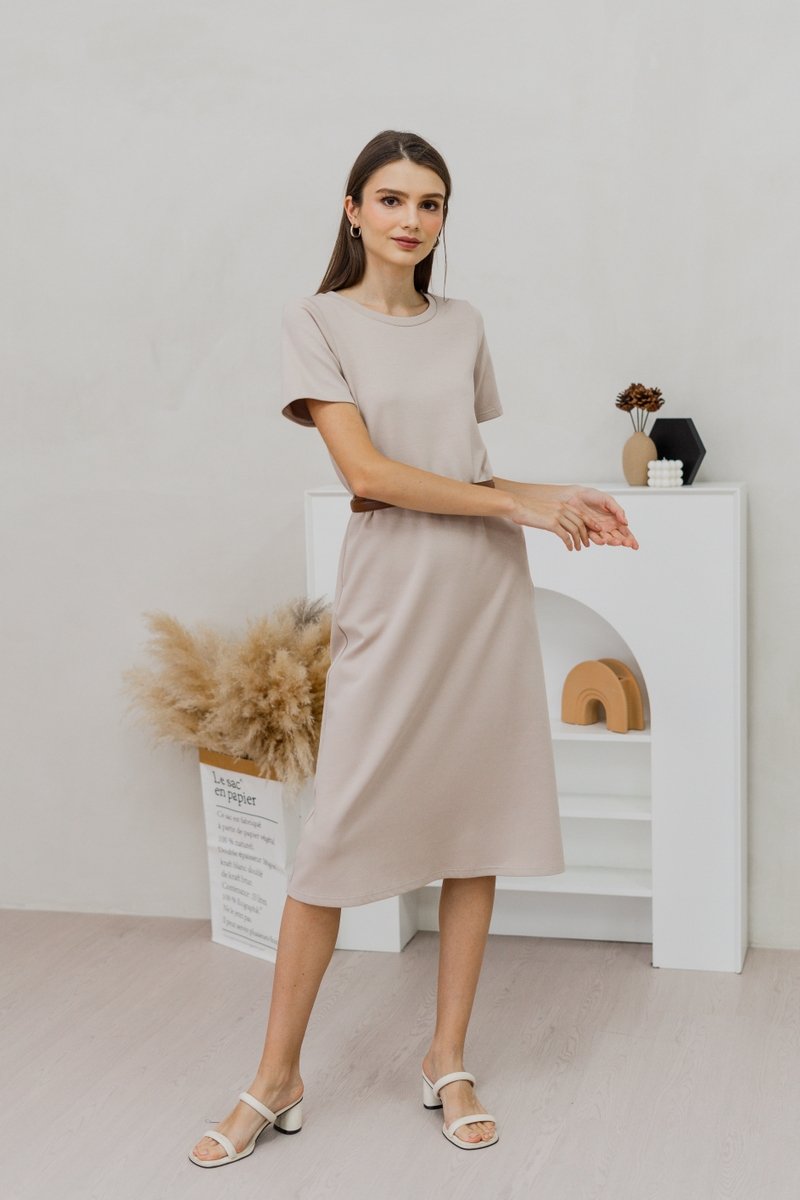 Dove Shift Midi Dress in Clay (L)