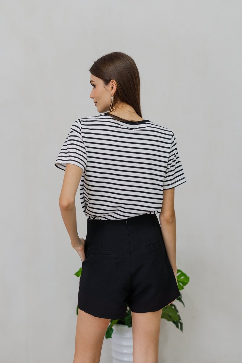 Deliah Panelled High Waisted Shorts in Black