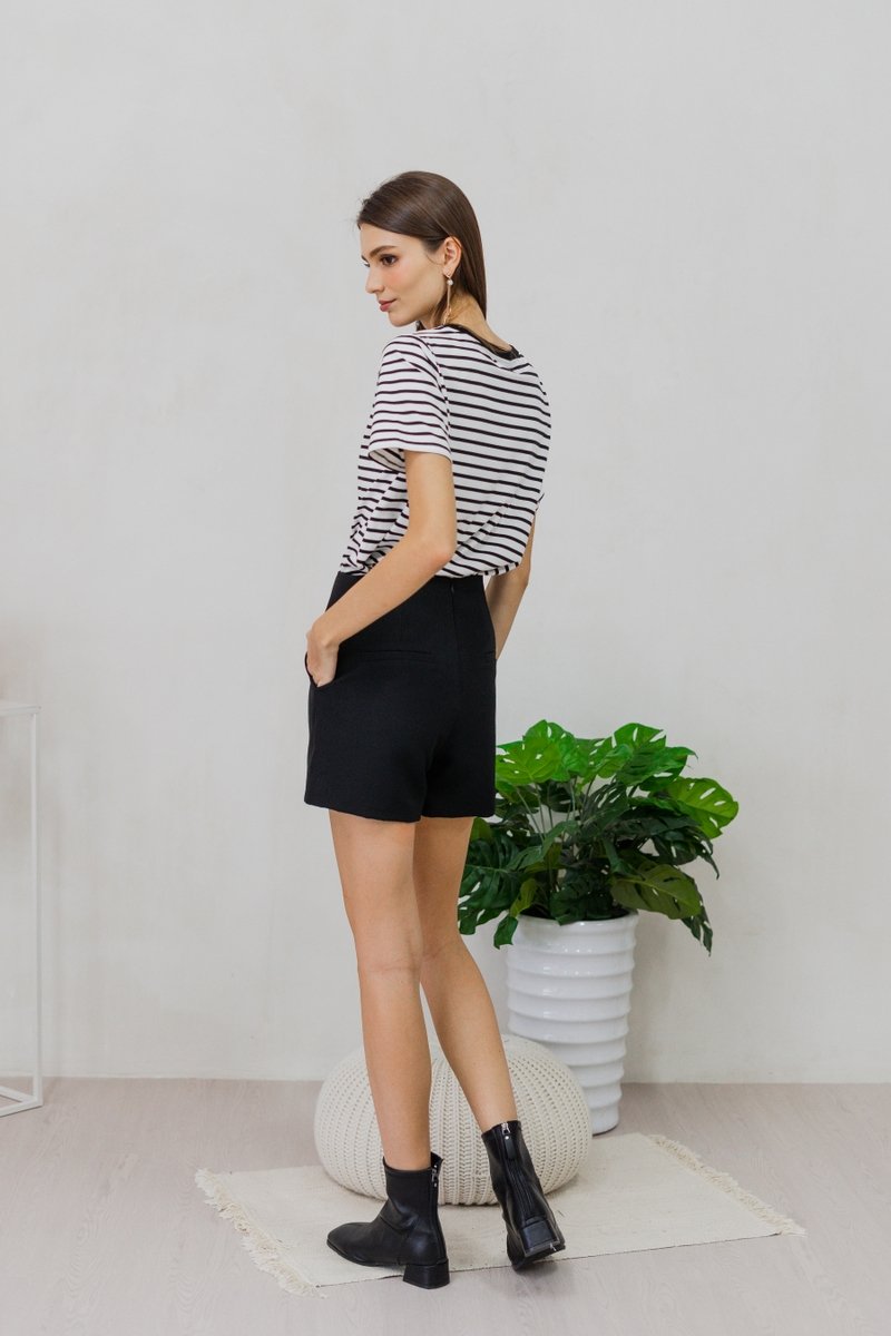 Deliah Panelled High Waisted Shorts in Black