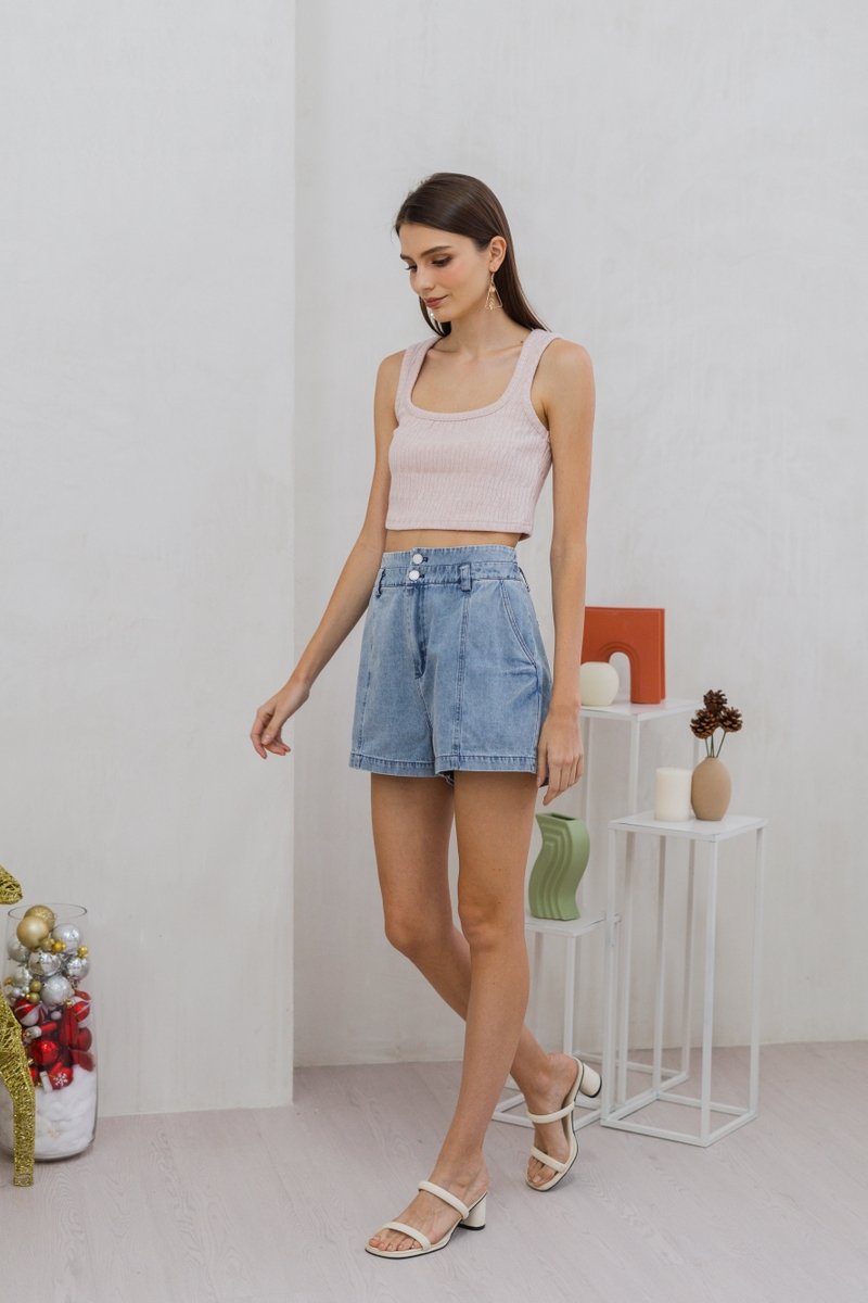 Irina Knit Crop Tank Top in Blush Pink