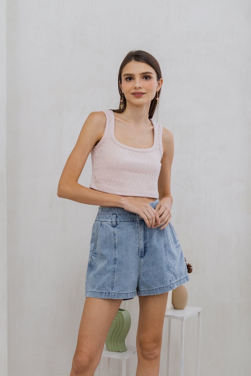 Irina Knit Crop Tank Top in Blush Pink