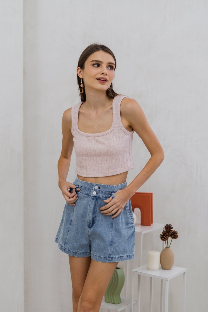 Irina Knit Crop Tank Top in Blush Pink