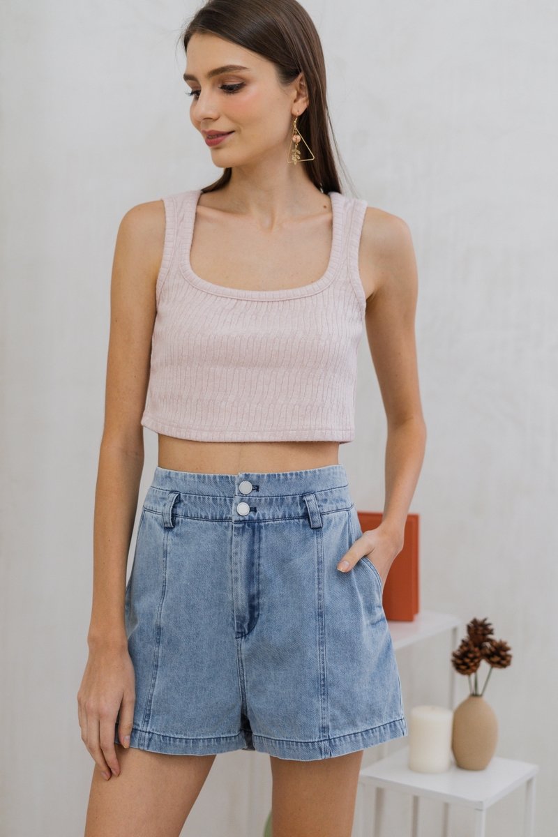 Irina Knit Crop Tank Top in Blush Pink