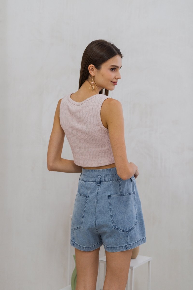 Irina Knit Crop Tank Top in Blush Pink