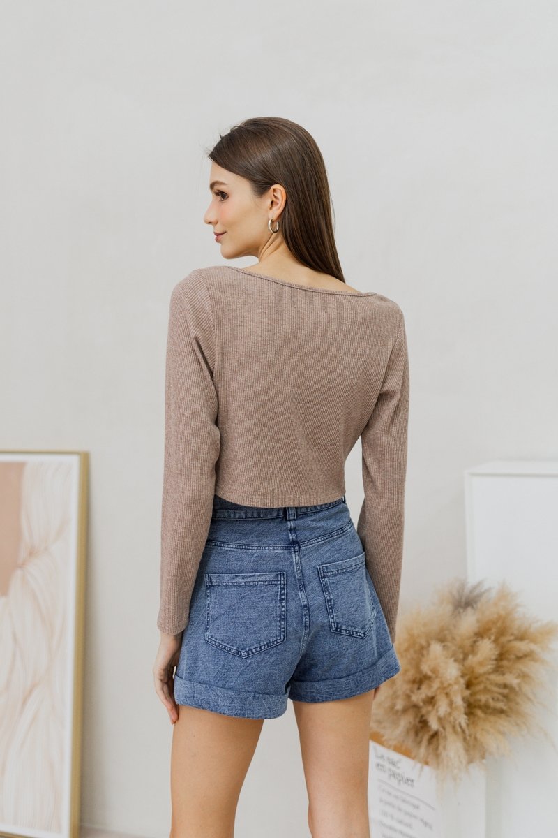 Amber Tie Front Knit Cardigan in Khaki Brown