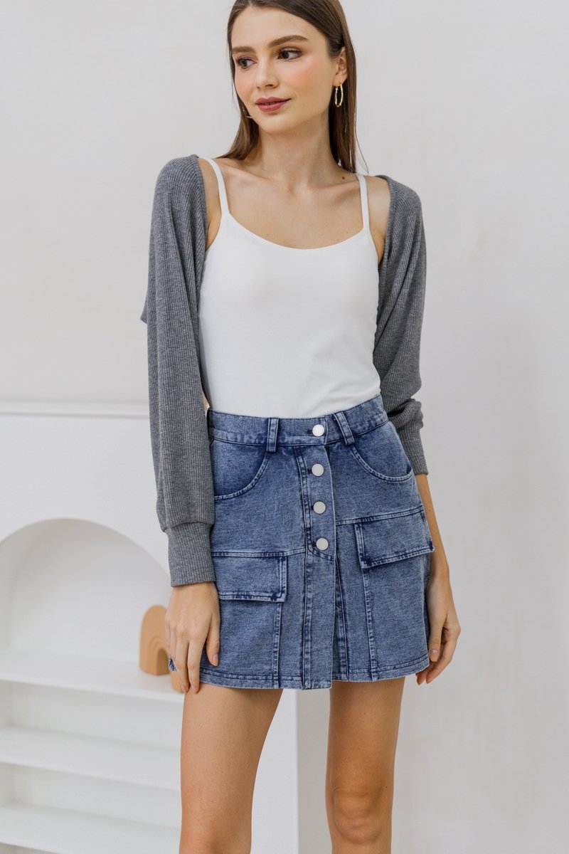 Ashlyn Knit Crop Cardigan in Grey (XL)