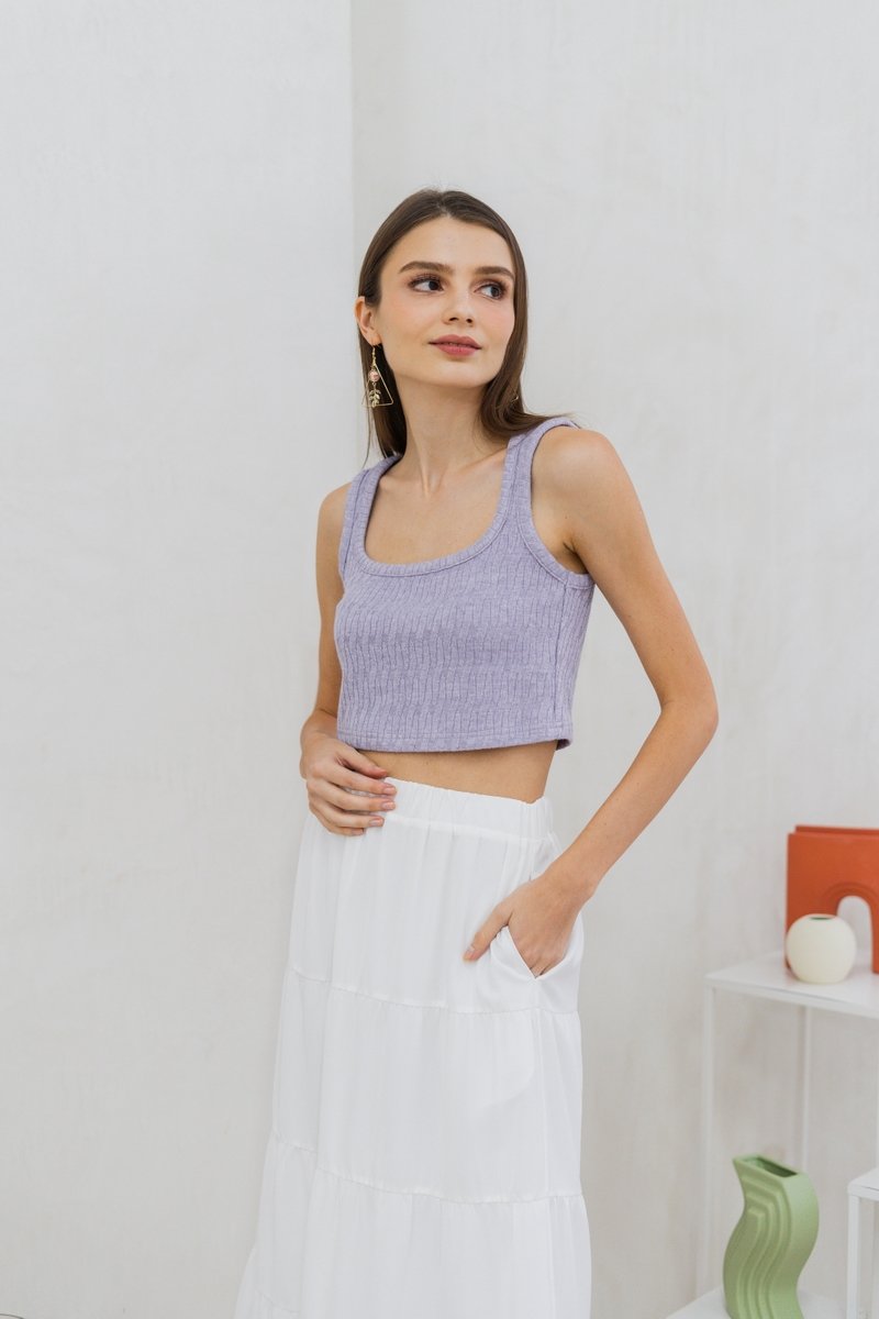 Irina Knit Crop Tank Top in Purple
