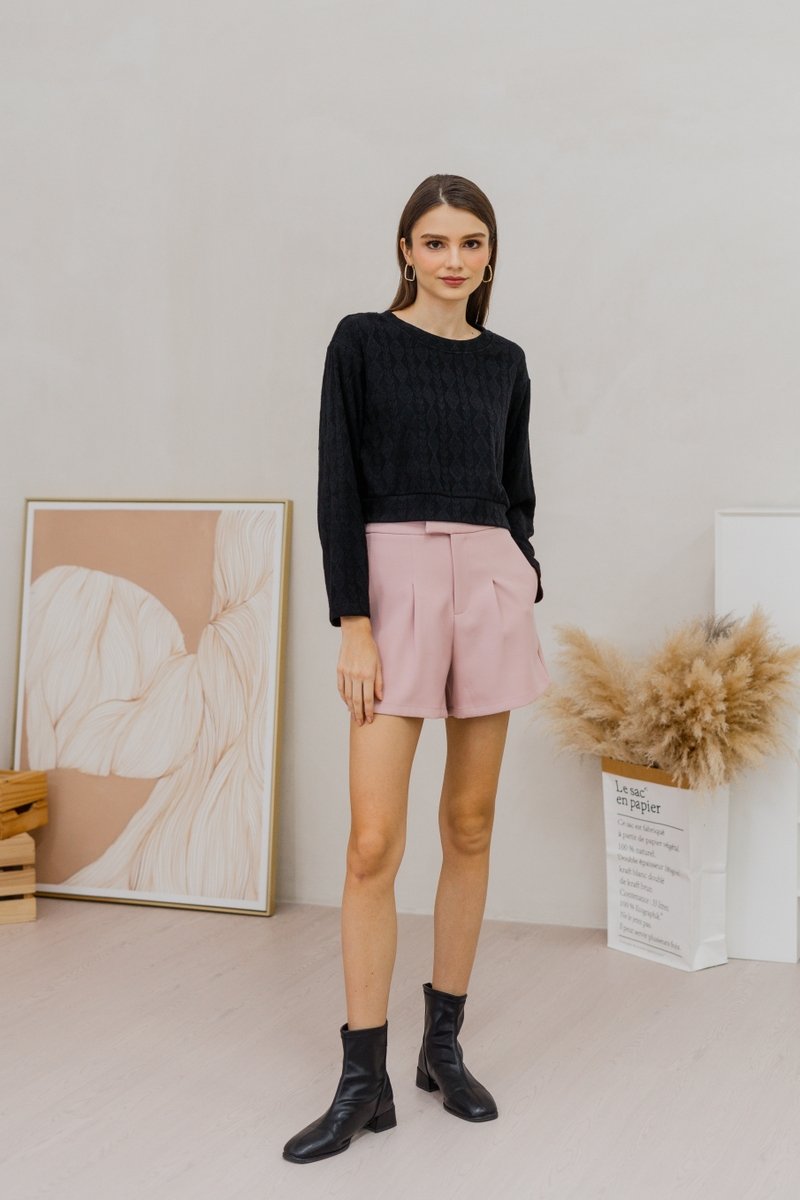 Shailene Knit Long Sleeve Top in Black
