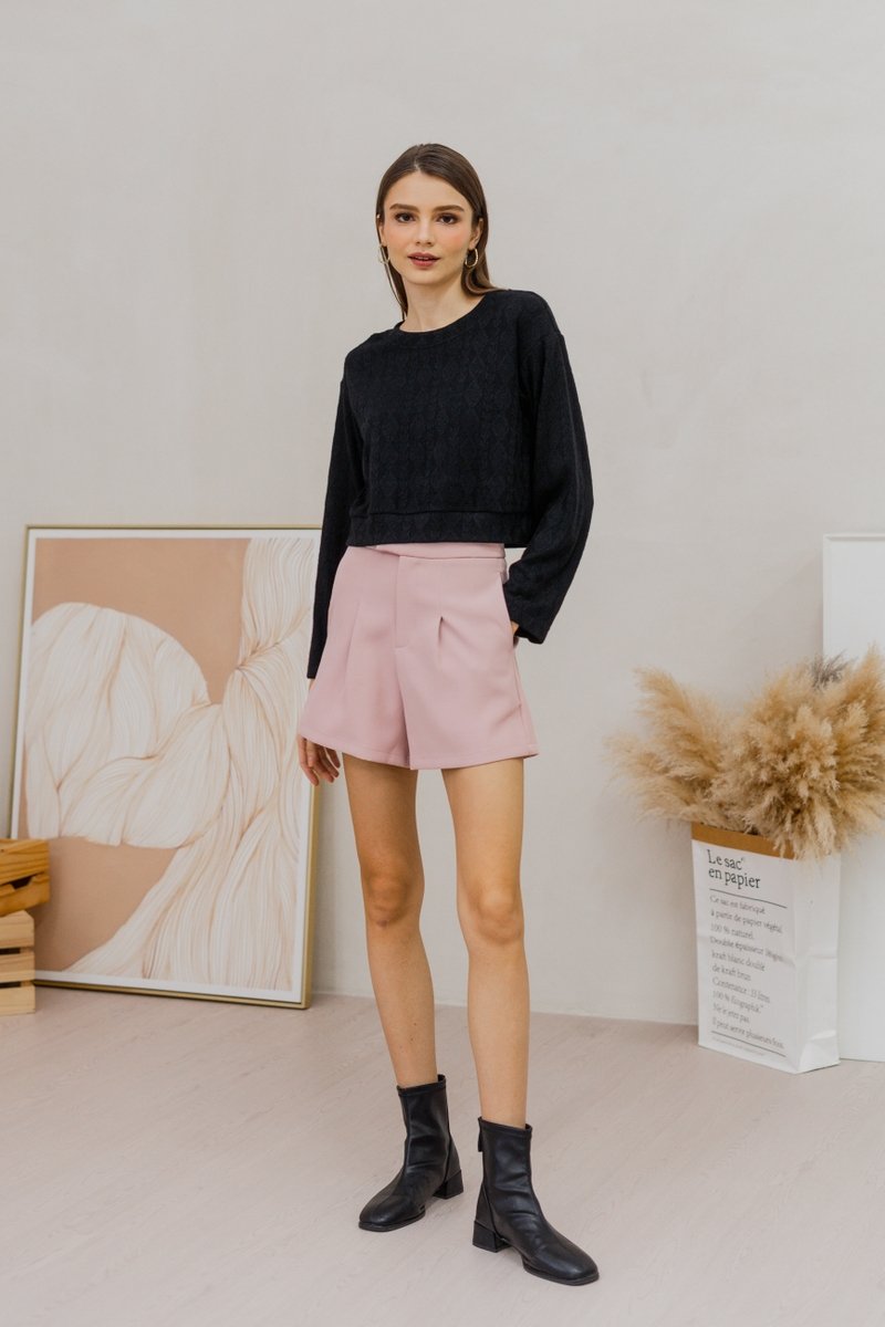 Shailene Knit Long Sleeve Top in Black