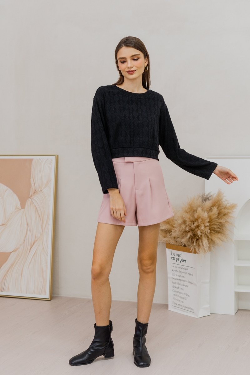 Shailene Knit Long Sleeve Top in Black