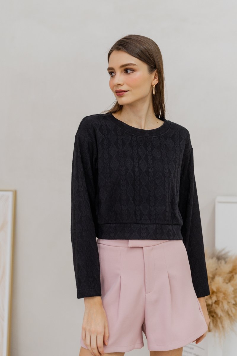 Shailene Knit Long Sleeve Top in Black