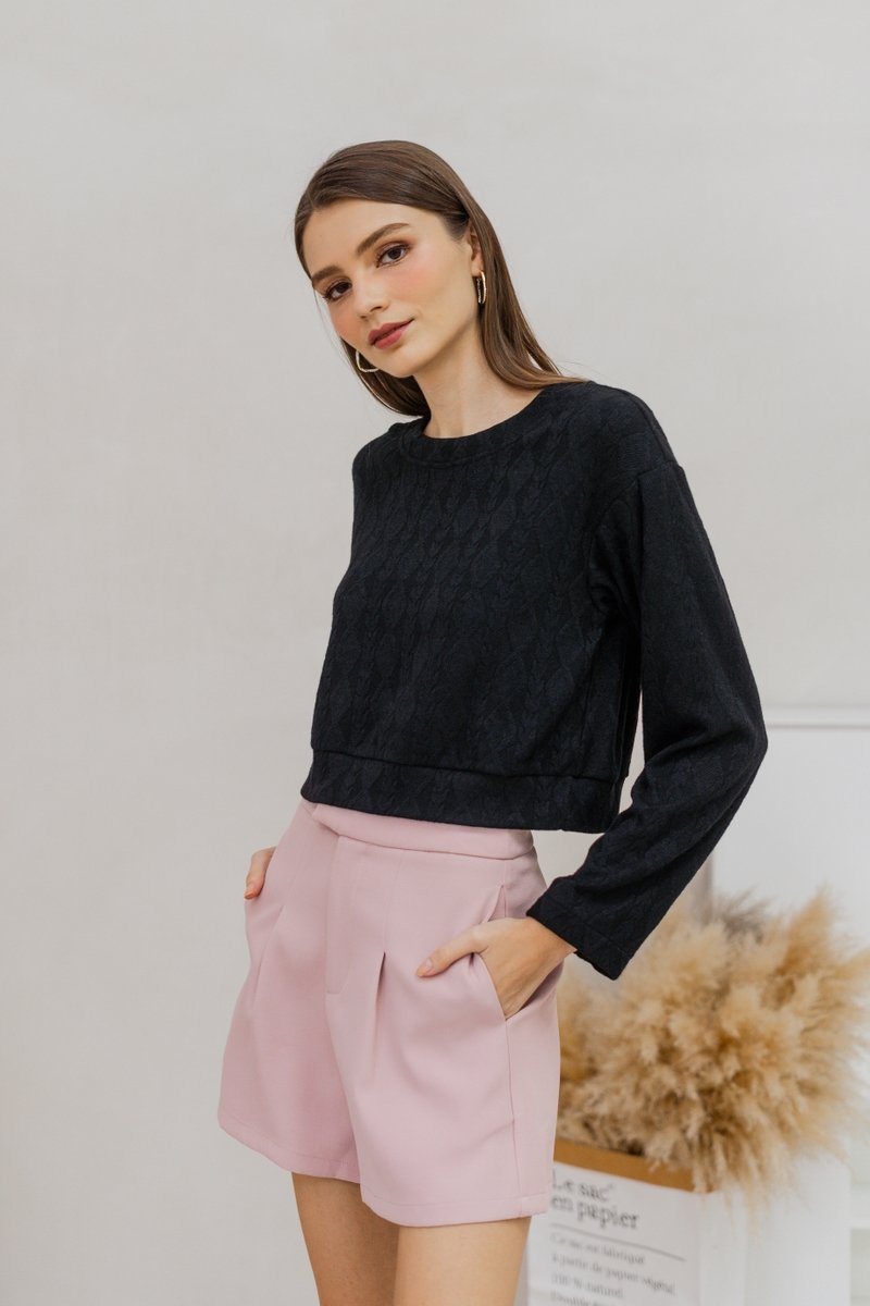 Shailene Knit Long Sleeve Top in Black
