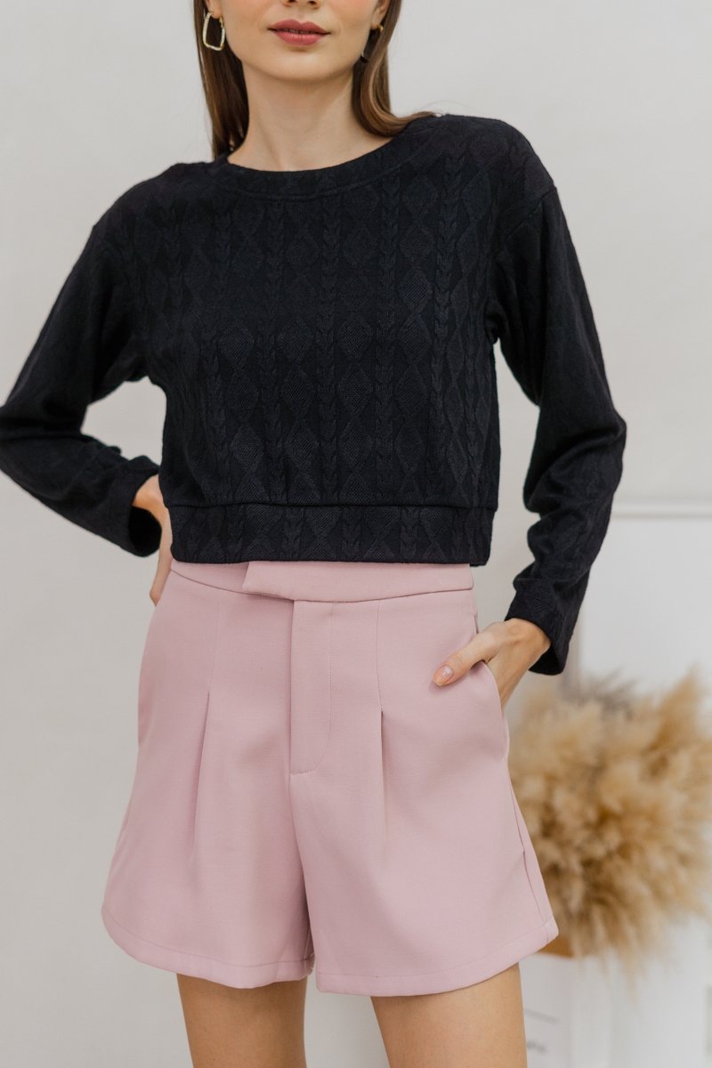 Shailene Knit Long Sleeve Top in Black