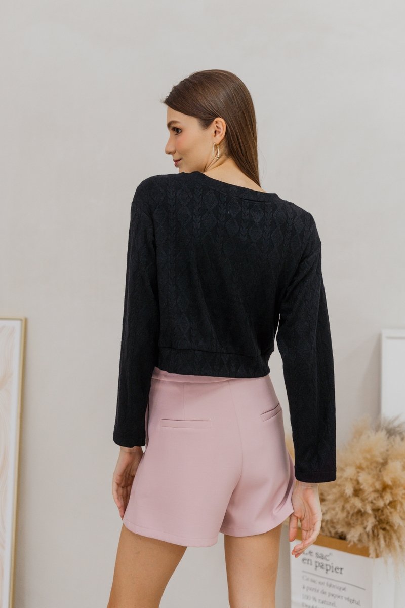 Shailene Knit Long Sleeve Top in Black