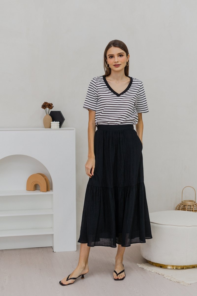 Marie Cotton Stripes Top in White (XS)