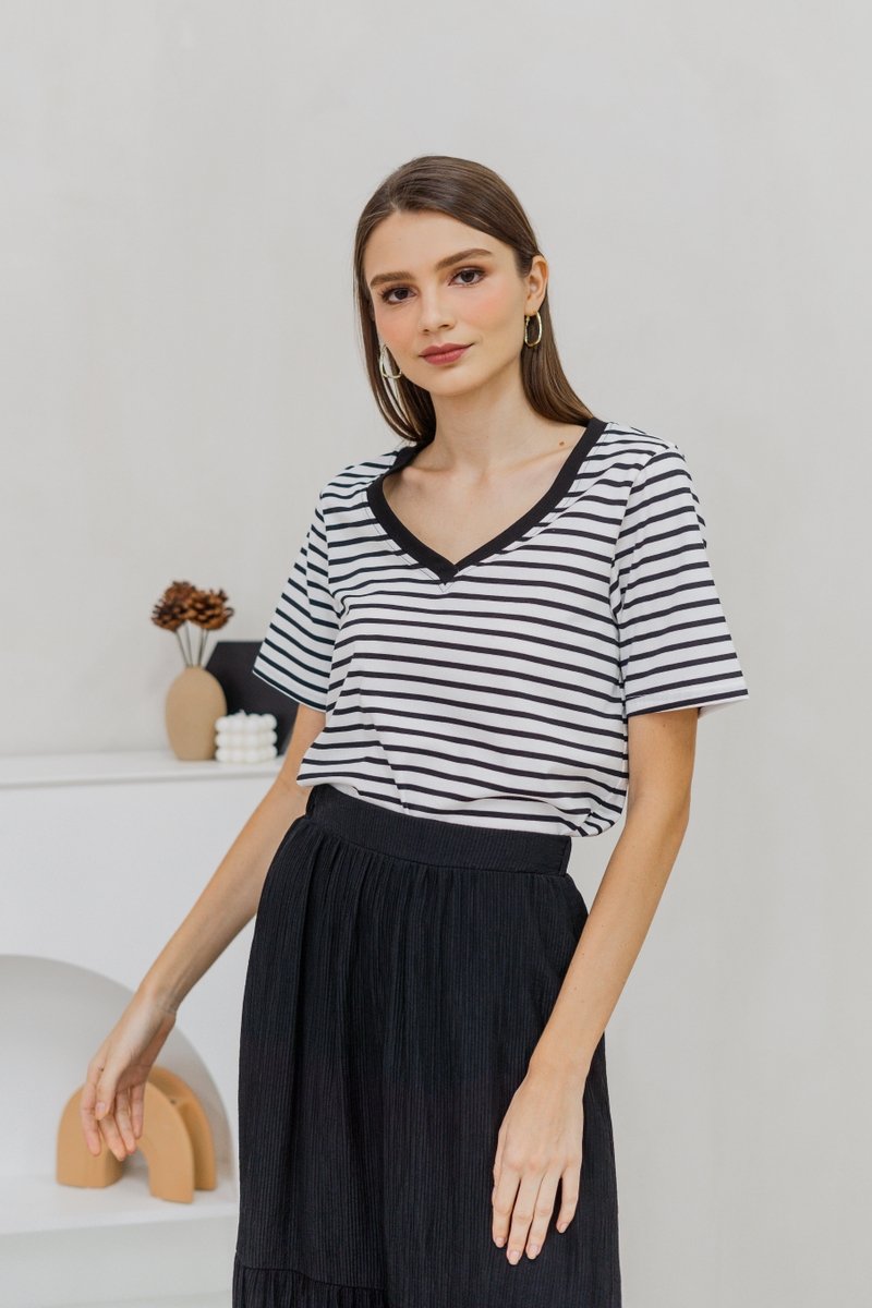 Marie Cotton Stripes Top in White (XS)