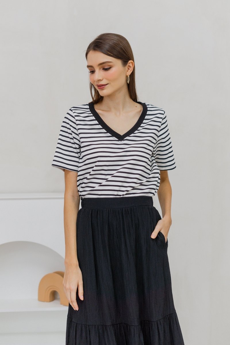 Marie Cotton Stripes Top in White (XS)