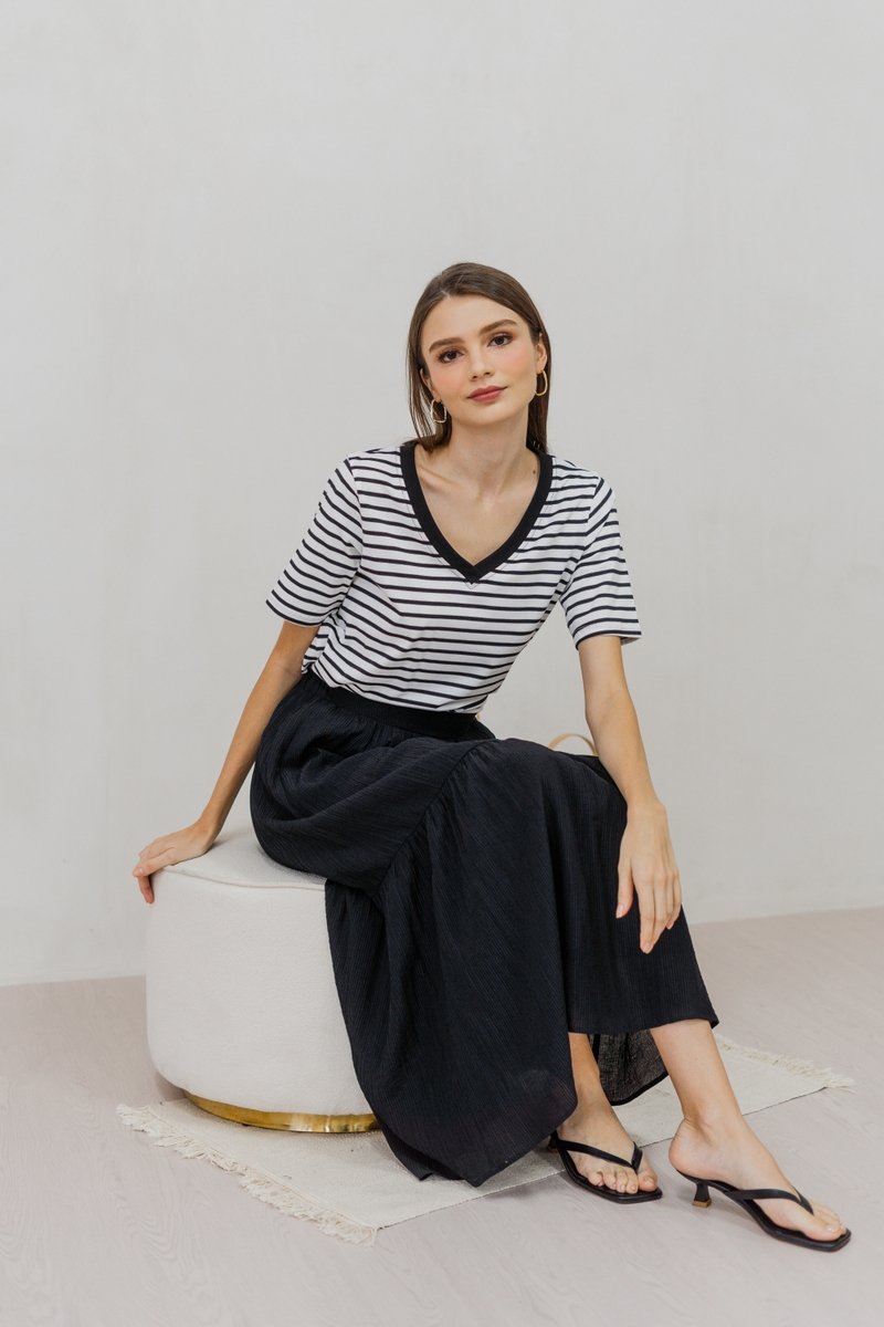 Marie Cotton Stripes Top in White (XS)