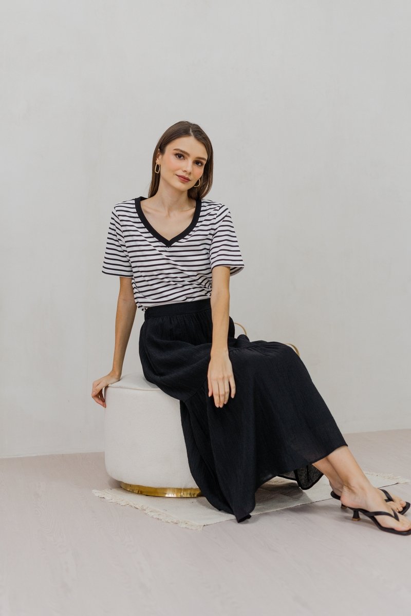 Marie Cotton Stripes Top in White (XS)
