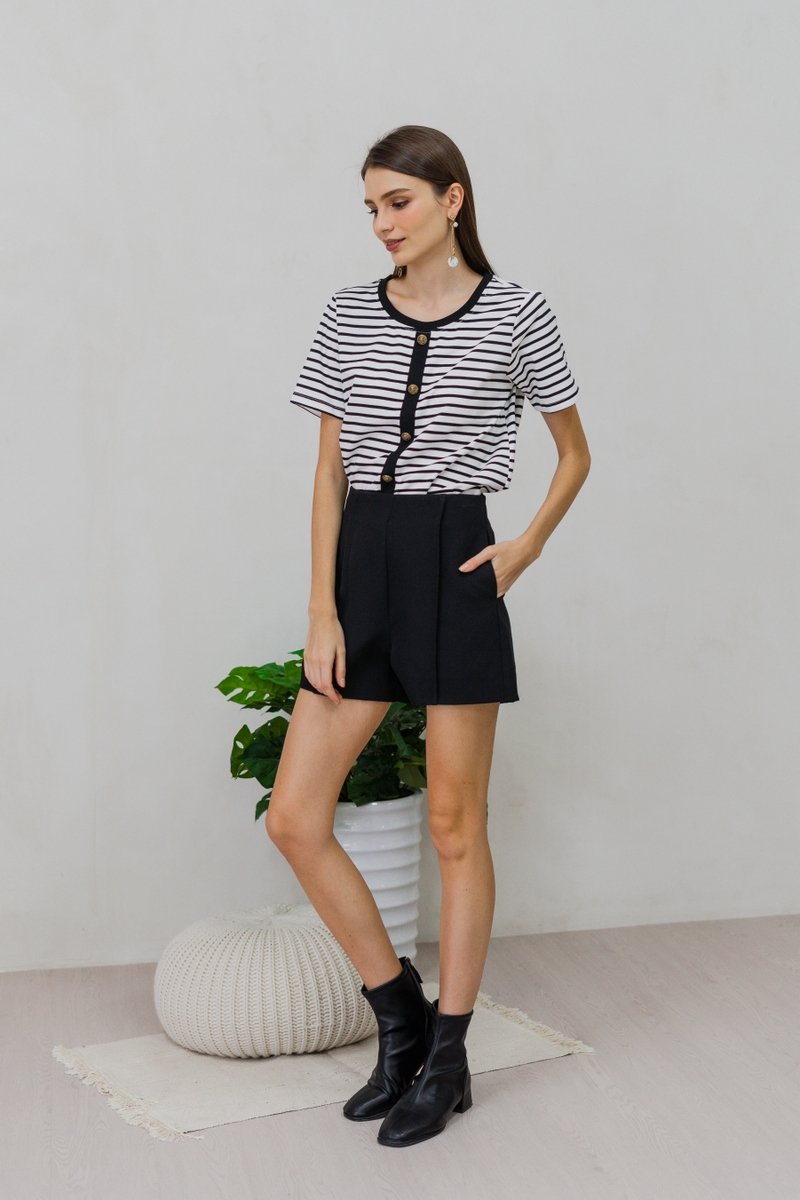 Deliah Panelled High Waisted Shorts in Black