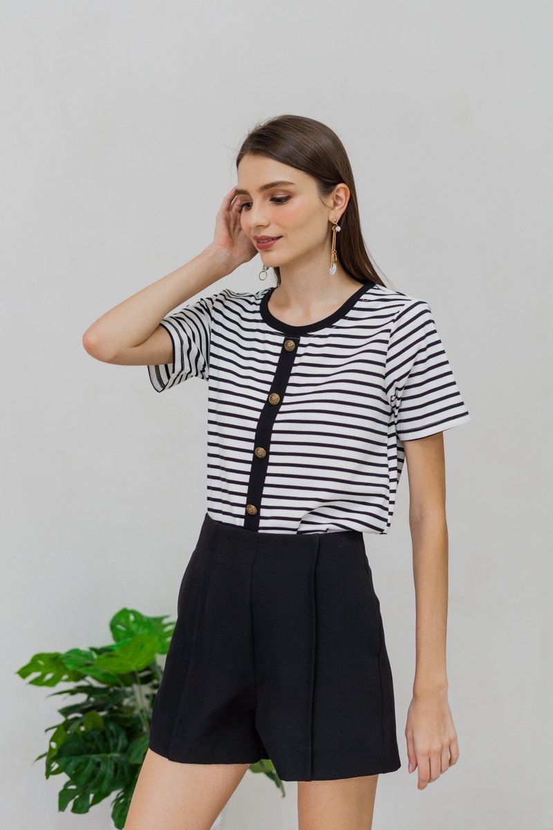 Deliah Panelled High Waisted Shorts in Black