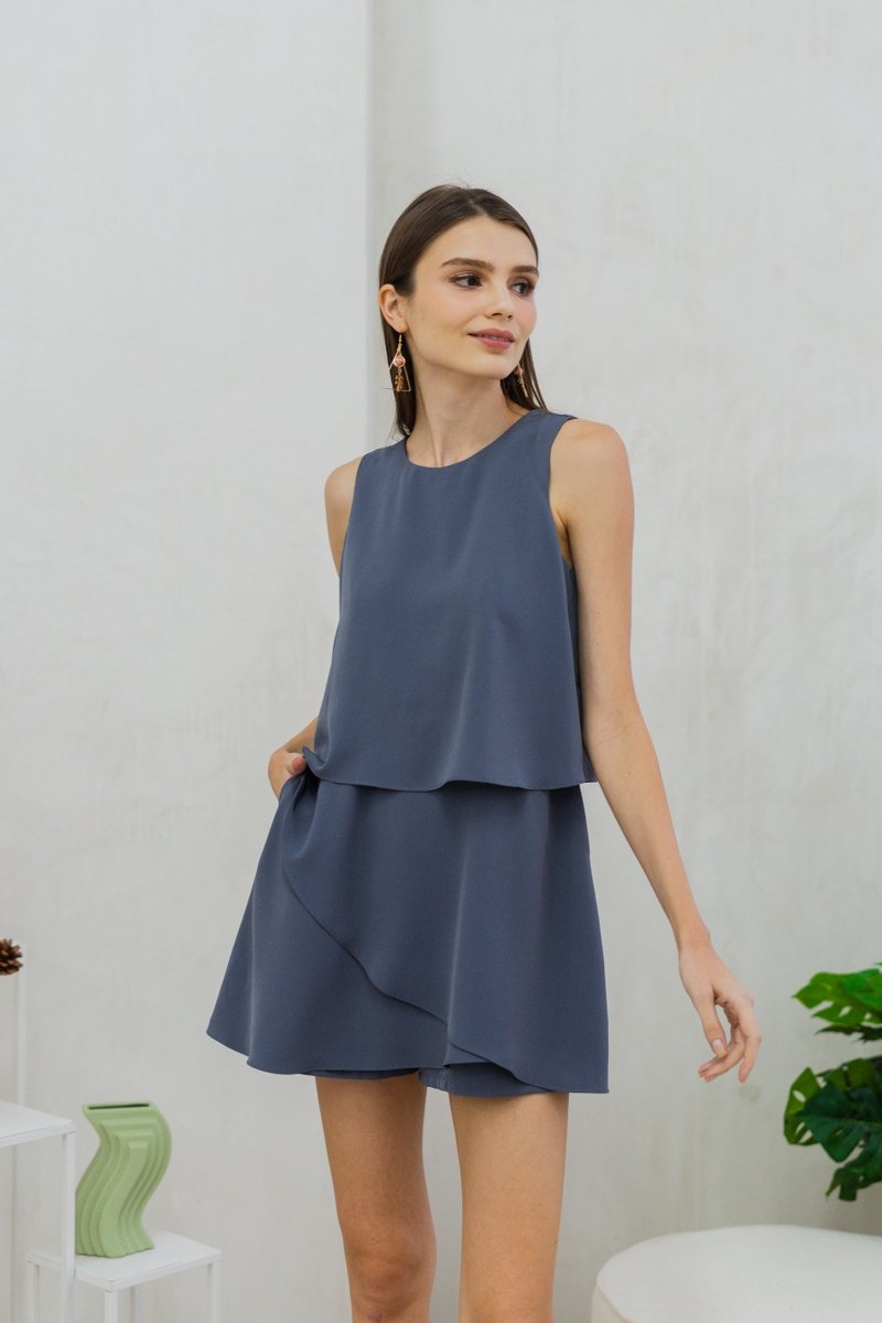 Evangeline Layered Romper in Grey (XS)