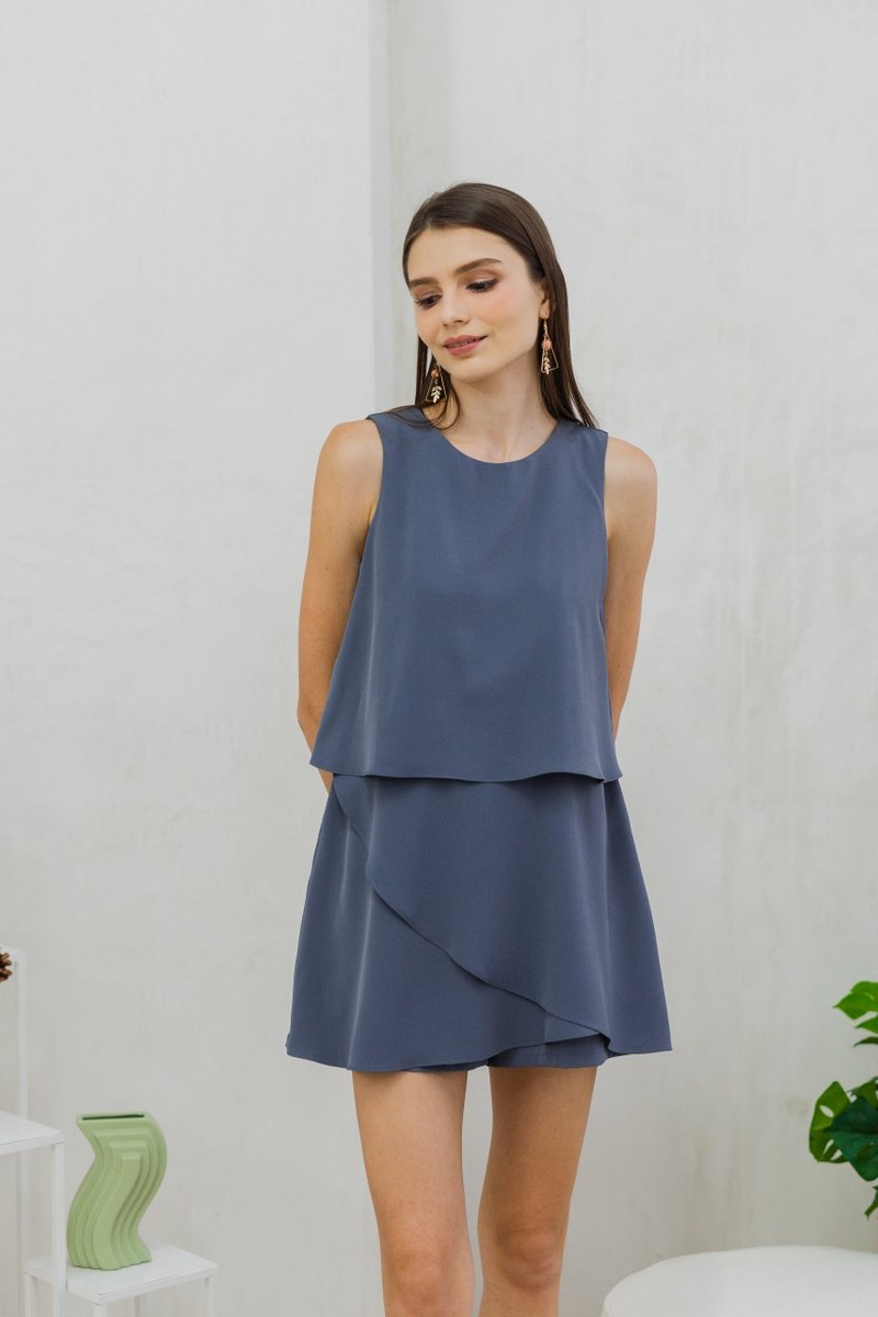 Evangeline Layered Romper in Grey (XS)