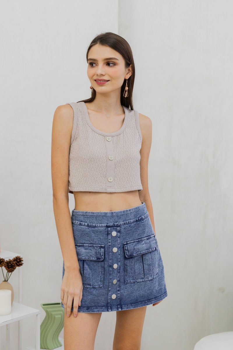 Lilo Knit Button Crop Top in Sand