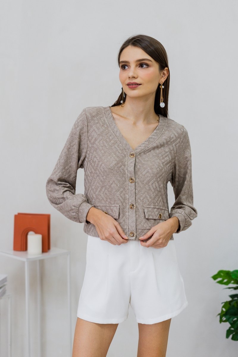 Winona Button Knit Cardigan in Khaki (XXL)
