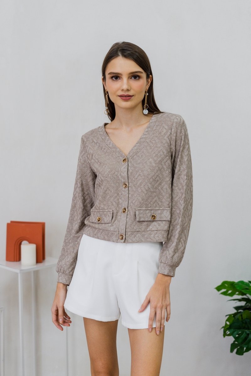 Winona Button Knit Cardigan in Khaki (XXL)