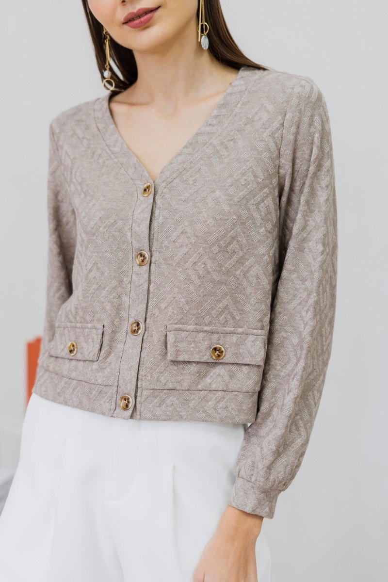 Winona Button Knit Cardigan in Khaki (XXL)