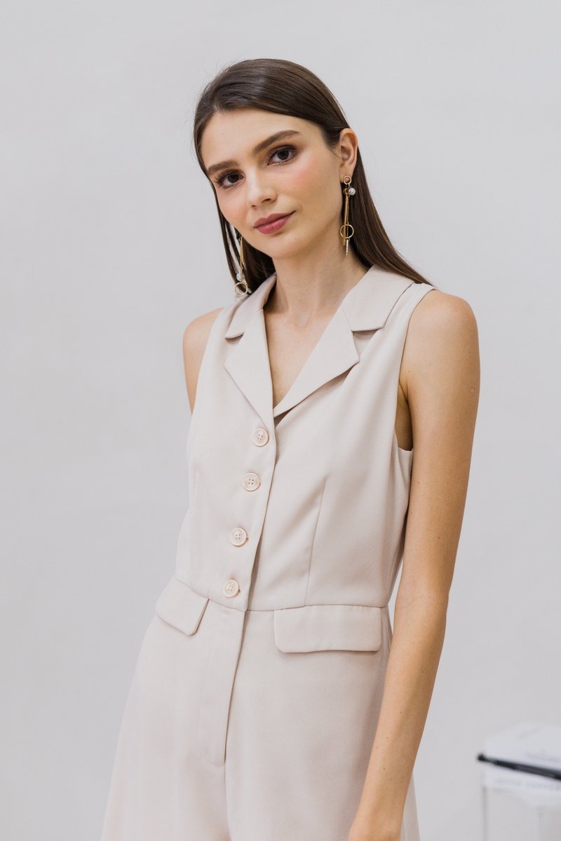 Isadora Tuxedo Romper in Sand