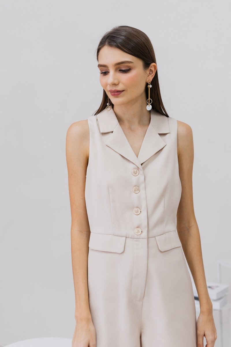 Isadora Tuxedo Romper in Sand