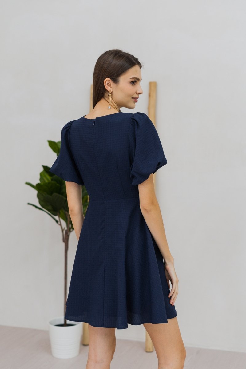 Carolina Puff Sleeve Empire Dress in Navy (XS)