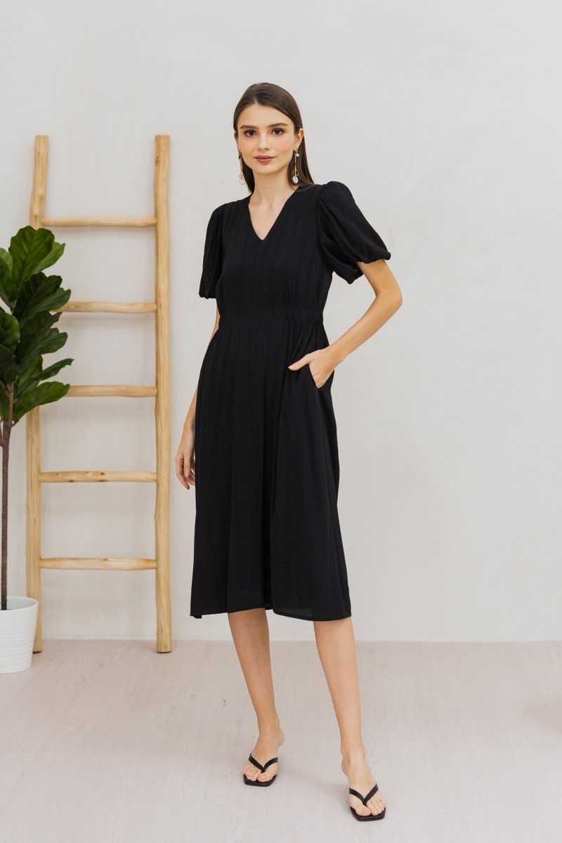 Liza Elastic Band Midi Dress in Black (XS)