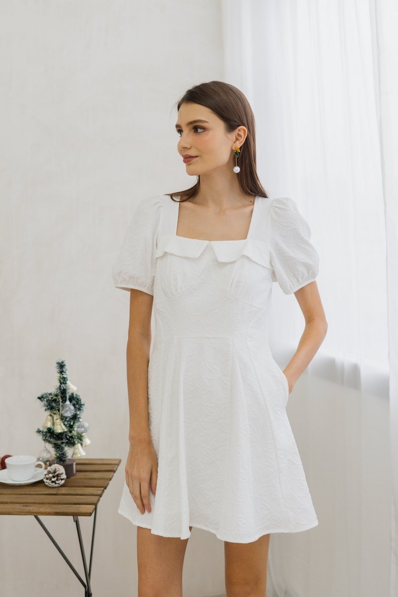 Savannah Embossed Skater Dress in White