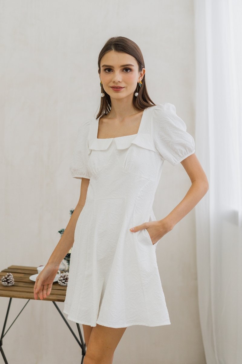 Savannah Embossed Skater Dress in White
