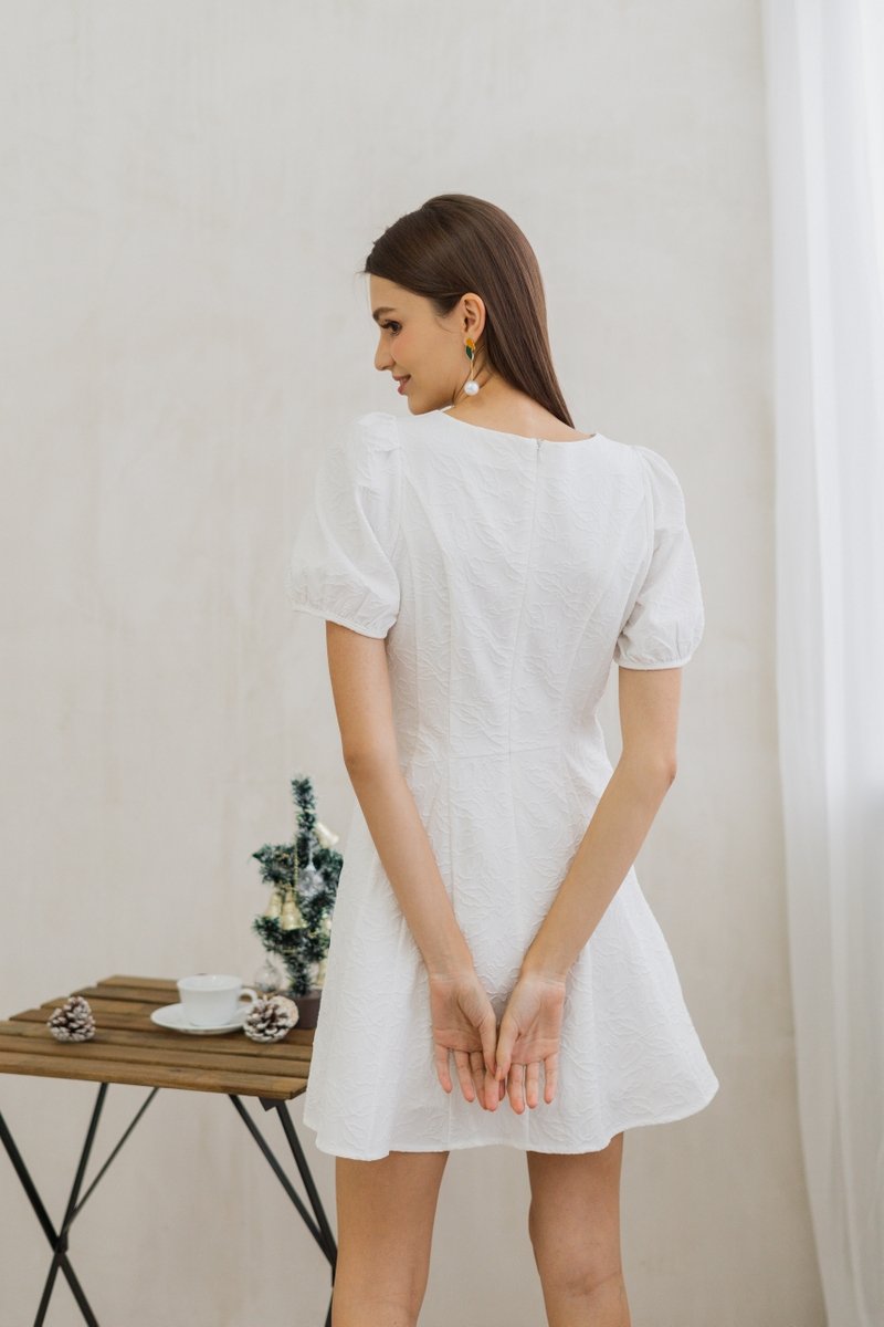 Savannah Embossed Skater Dress in White