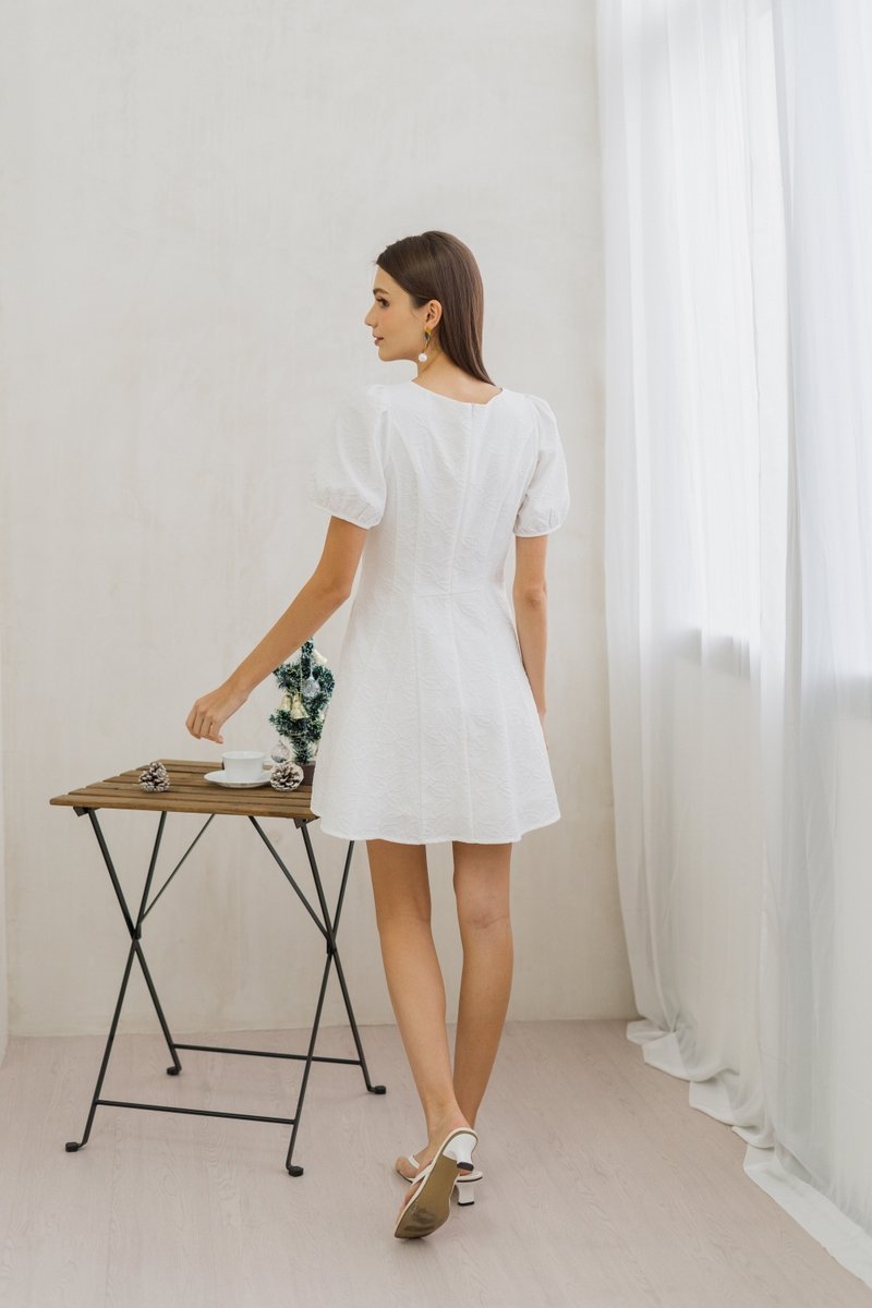 Savannah Embossed Skater Dress in White