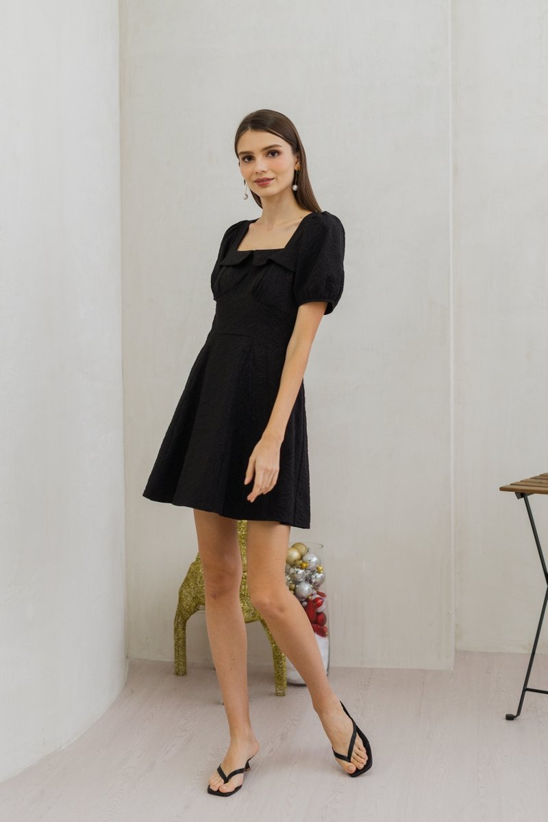 Savannah Embossed Skater Dress in Black (XS)