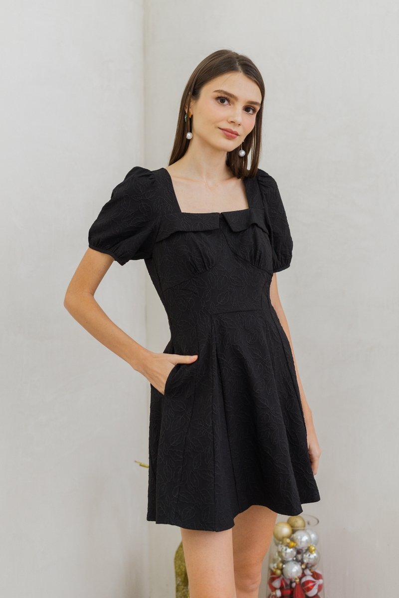 Savannah Embossed Skater Dress in Black (XS)