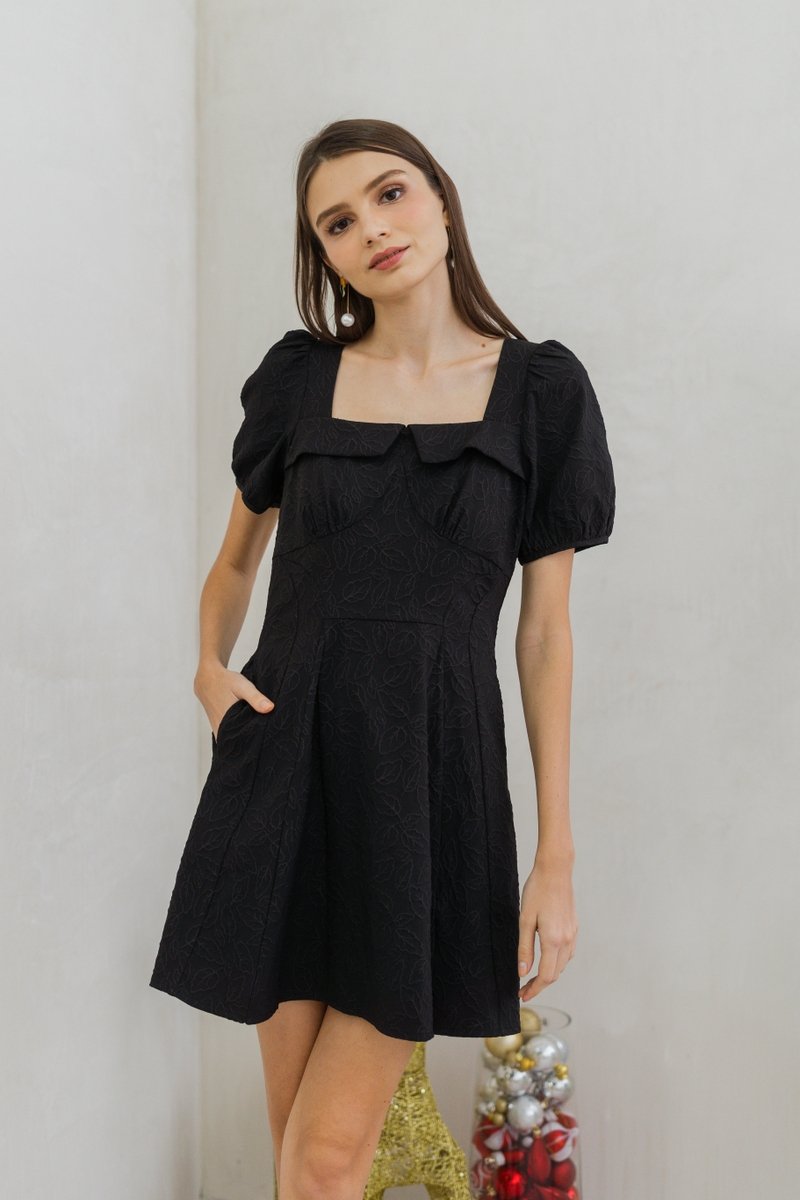 Savannah Embossed Skater Dress in Black (XS)