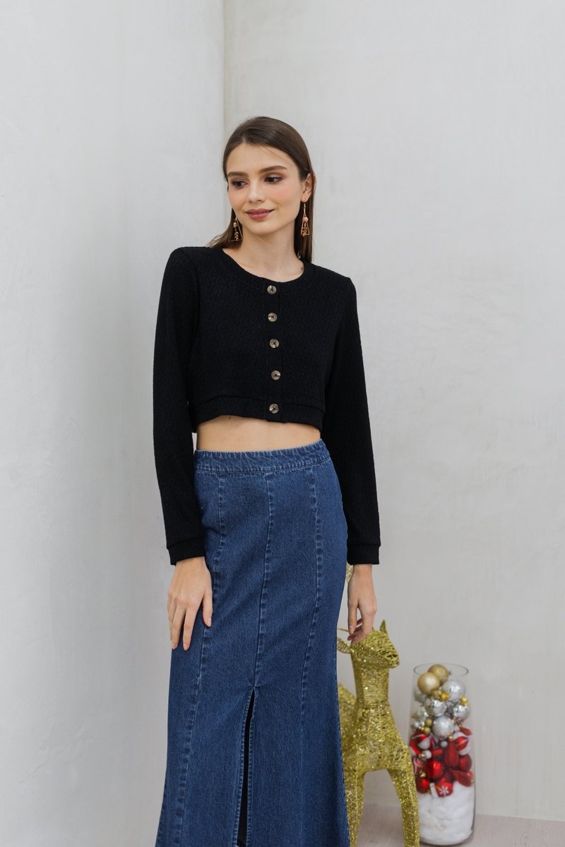 Madeleine Knit Crop Cardigan in Black(S)