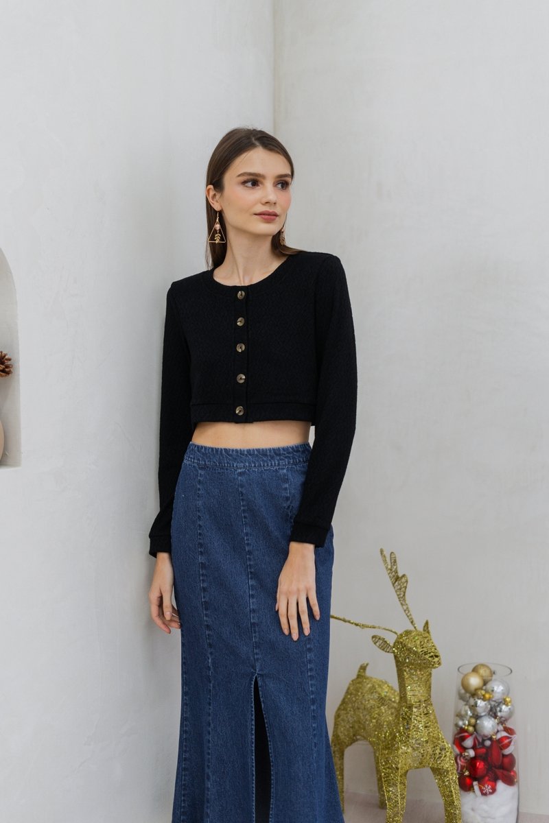 Madeleine Knit Crop Cardigan in Black(S)