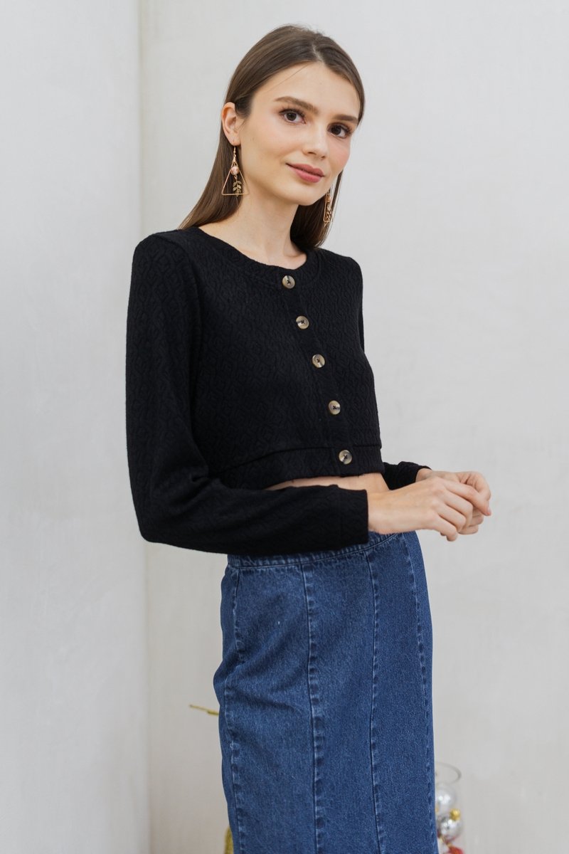 Madeleine Knit Crop Cardigan in Black(S)