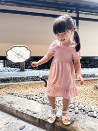 Layla Smocked Kids Dress in Pink